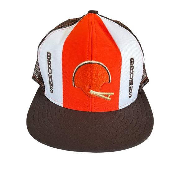 Vintage 80s Cleveland Browns Football Lucky Stripes NFL Trucker Snapback Cap Hat - Picture 1 of 4